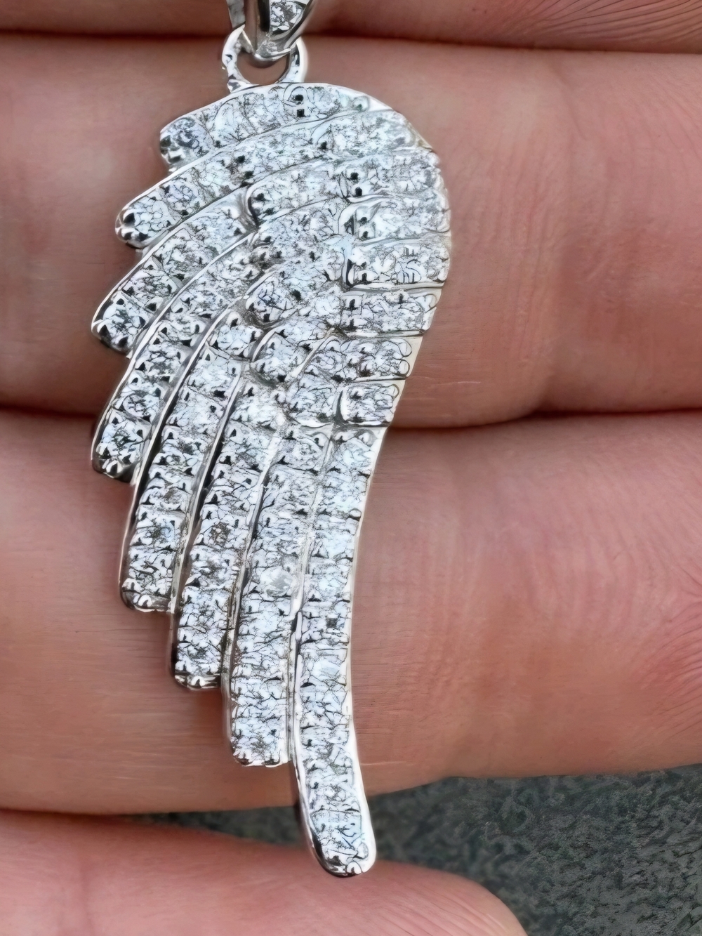 REAL VVS1 MOISSANITE Guardian Angel Wing Necklace Pendant Solid 925 Silver - Picture 10 of 12
